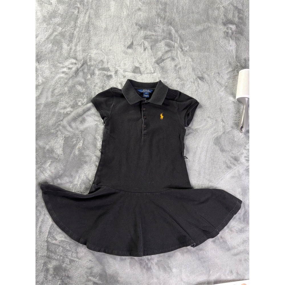Polo Ralph Lauren Dress Girls 6X Black Short Sleeve Embroidered Drop Waist Logo